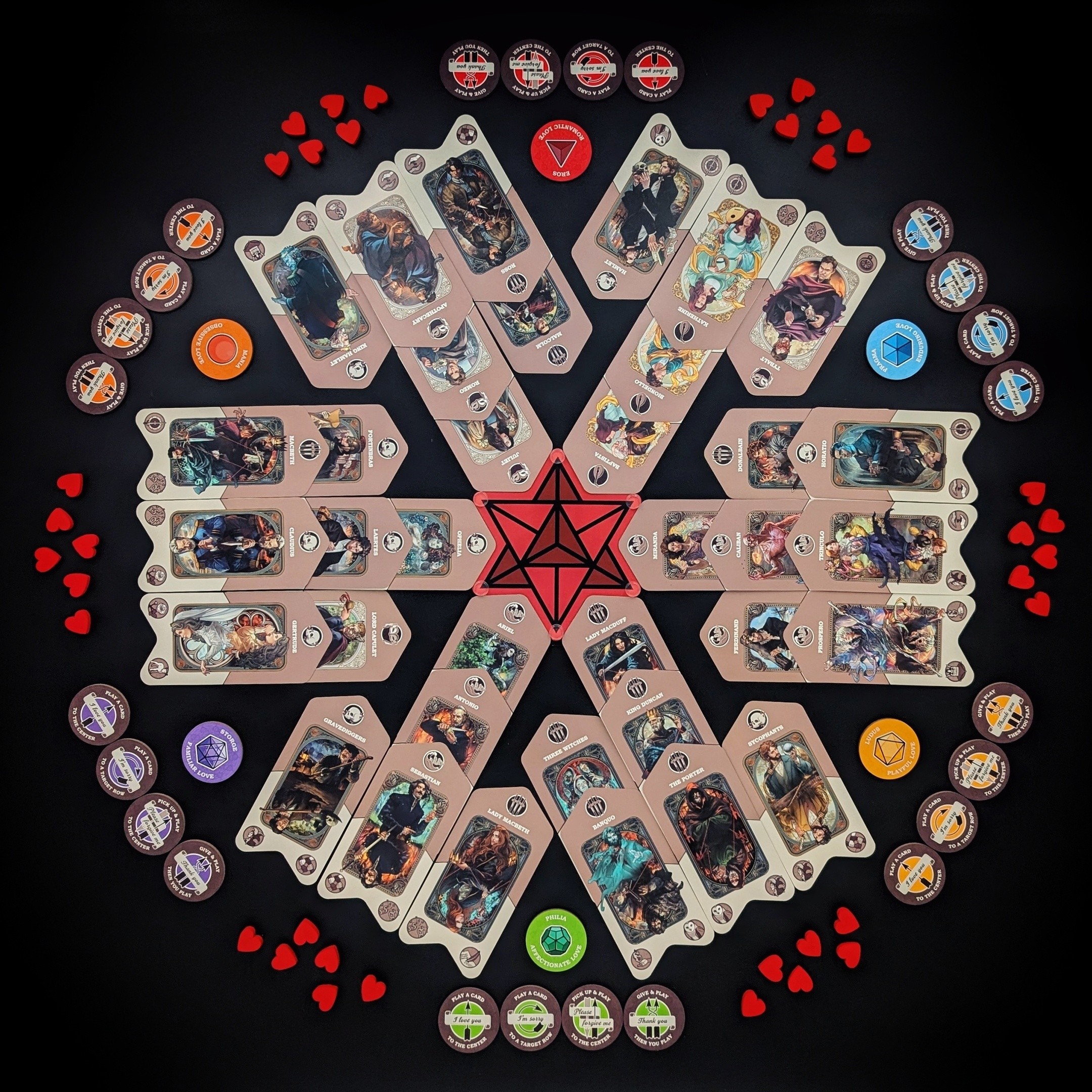 AirBrush_20250723161331~2 Photo of the game dueling cupids with cards, tokens, and hearts.